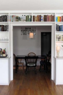 Shelving around the opening in the living room
