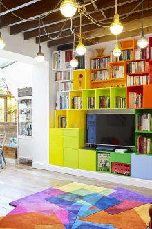 Multicolored living room shelving