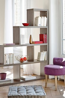 Gray living room shelving