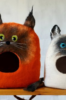 Fancy felted houses for cats