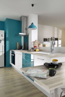 Mutfak tasarımı 20 m2 m turkuaz
