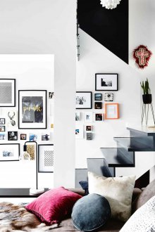 White interior with paintings