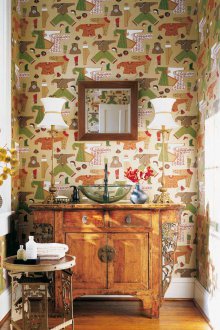 Carta da parati nella toilette in stile etnico