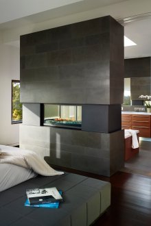 Interior partition fireplace