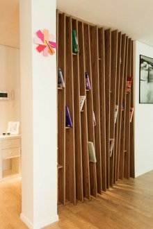 Interior partition with shelves
