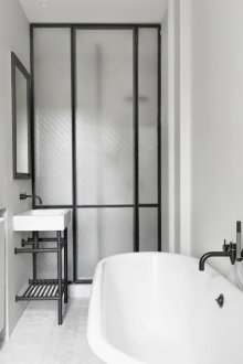Interior partition in the bathroom loft