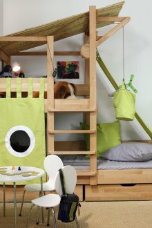 Grundriss eines Kinderzimmers mit Mansardenbett