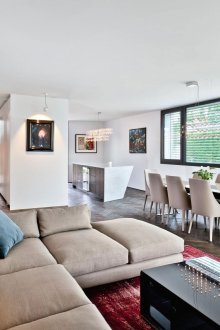 Living room kitchen design beige