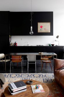 Black living room kitchen design