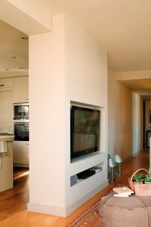 Design kitchen living room with plasterboard partition