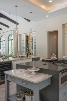 Design kitchen living room with stone countertops