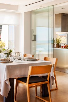 Design kitchen living room with glass doors