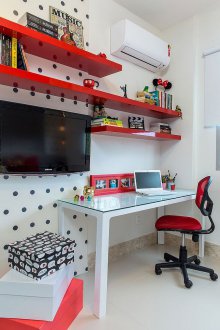 The decor of the children's room is red