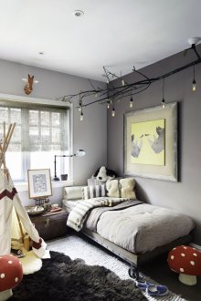 The decor of the children's room is gray