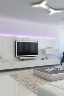 High-tech studio apartment with ceiling decor