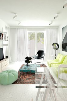 High-tech studio apartment, bright