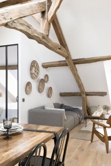 Studio apartment loft with beams