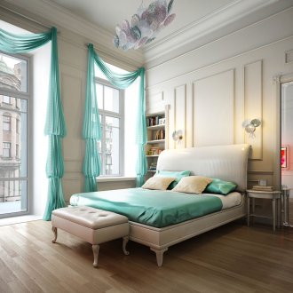 Lightweight emerald fabric decorations for large windows
