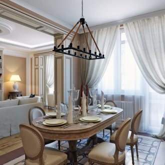 Bois et tuiles à l'intérieur de l'appartement dans le style italien