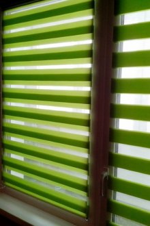Green and light green Roman curtains day-night