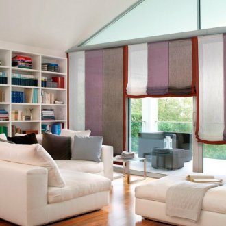 Multi-colored roman curtains in the living room